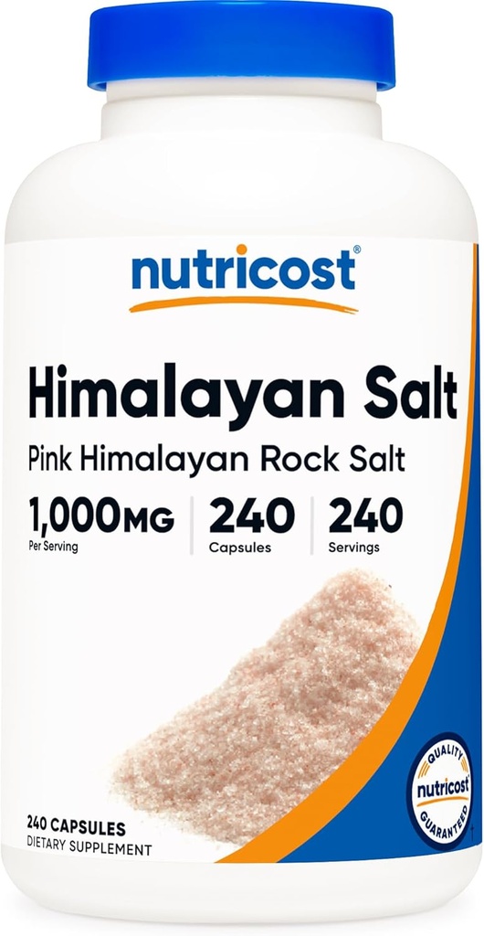 Nutricost Pink Himalayan Salt kapsułki 1000mg, 390mg sodu, 240 kapsułek - Non-GMO, Gluten Free