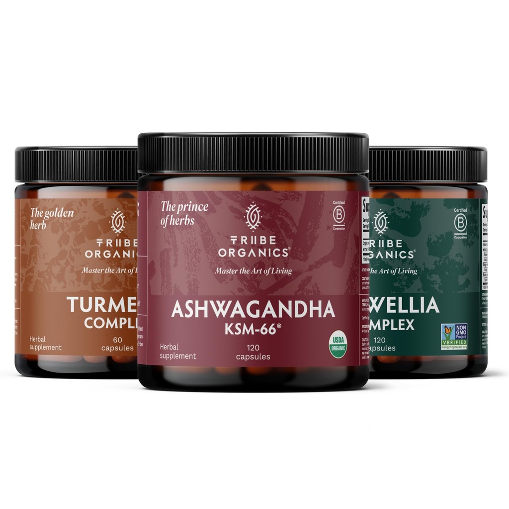 Recovery Trio 120 - KSM- 66 Ashwagandha + Kurkumina Turmerowa C3 Complex + Boswellia Complex - Zwiększenie odporności, Wspólne wsparcie, Zmniejsza ból