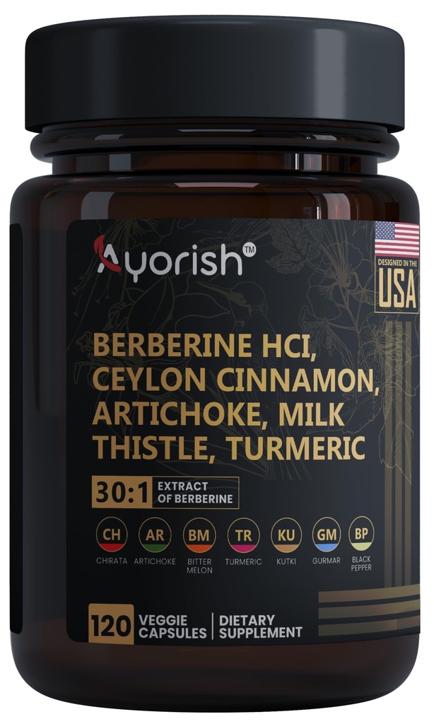 Suplement berberyjski - Wysoka wytrzymałość 7500mg odpowiednik - Berberine z Ceylon Cynamon, Mleko Thistle & Turmeric - 120 Kapsułki wegańskie - Non-GMO, USA