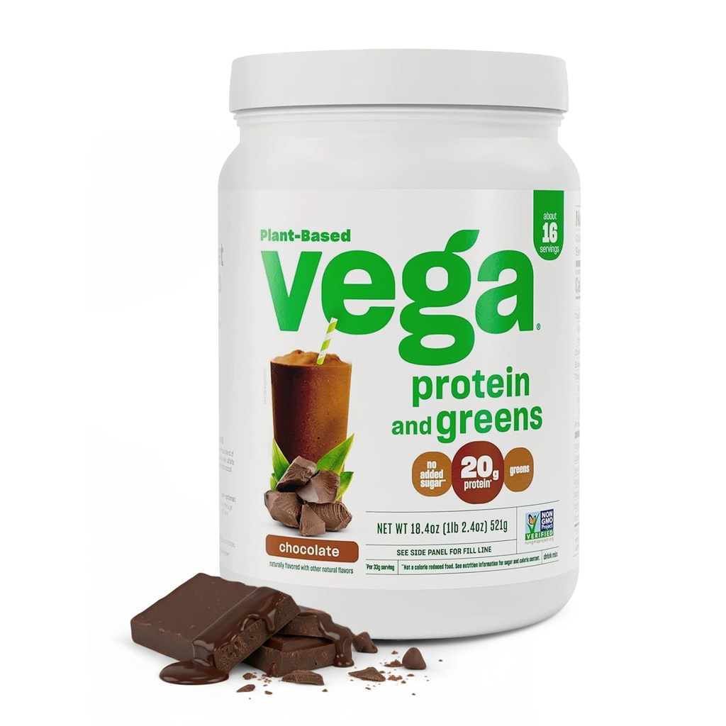 Proszek do protein Vega i zieleni, Czekolada - 20 g Białko roślinne plus warzywa, Wegan, Nie GMO, Białko grochu dla kobiet i mężczyzn, 1,2 kg (Opakowania maja Vary)