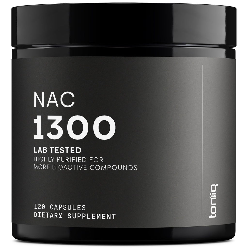 Toniiq 1300mg NAC - 2 miesięczne dostawy - min. 98% + Czystość Tested - Wysoka wytrzymałość Biodostępny suplement do cysteiny NAC - 120 Kapsułki z cysteiną Wegetariańską N Acetyl - Lab Tested TQ