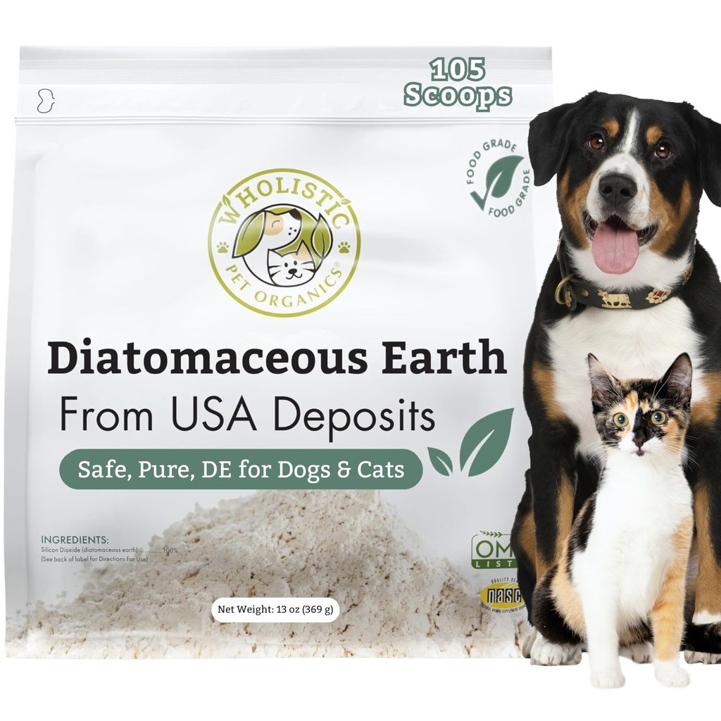 Wholistic Pet Organics Diatomaceous Earth - Food Grade for Dogs & Cats - 13 Oz - Multi Use Powder - Pet Safe Non-Chemical Freshwater Sourced Silica wspiera ogólne zdrowie - Świeżo wykonane w USA