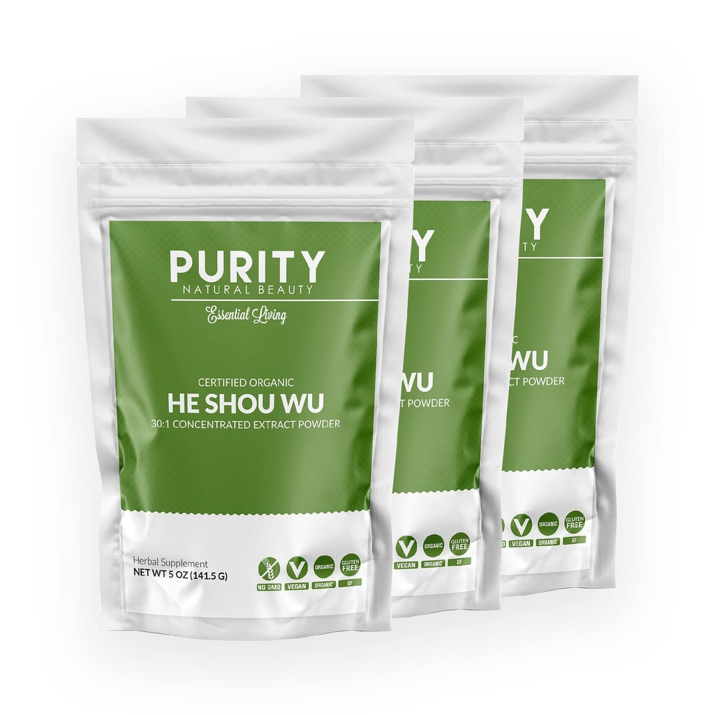 Certified Organic He Shou Wu - Big 5oz Bag of 30: 1 Concentrated- Fo- ti - Organic Foti Extract- Fo ti He Shou Wu Organic (Pack of 3- 15 Ounces)