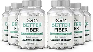 Organic Ocean Better Fiber - Daily Fiber Supplement - Soften Stool for Effortless Bowel Movements - z Psyllium Hulk i Slippery Elm - 6 butelek