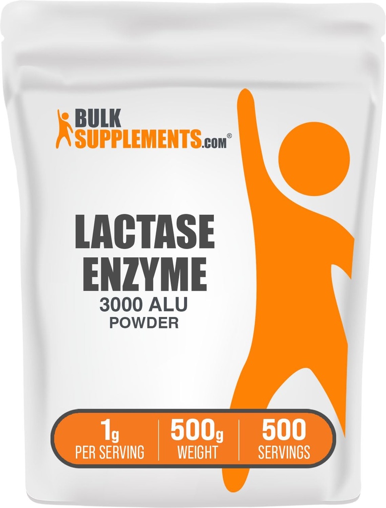 BulkSupplements.com Lactase Enzyme (3000 ALU) Proszek - Lactase Enzyme Supplement, Wsparcie pokarmowe - Bez glutenu, 1 g na jedną porcję, 500 g (1,1 lbs) (opakowanie po 1)