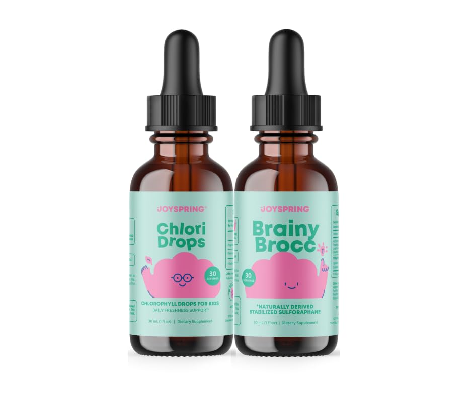 JoySpring Kids Daily Greens & Freshness Routine – Liquid Chlorophyll Drops with Elderberry + Broccoli Sulforaphane & Bacopa Monnieri Drops – Super Greens Wellness Support for Kids