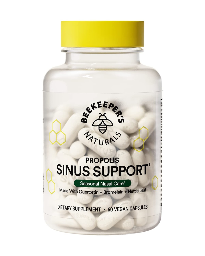 Naturals Beekeeper All Natural Sinus Support for Dorothy, Sezonowa ulga nosowa z Propolis, Quercetin, Bromelain, Nettle Leaf, & Vegan kapsułki, Bloki lub Supples Histamine, 60