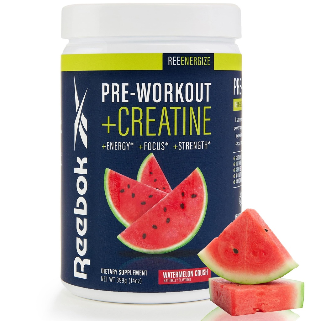 Reebok Pre- Workout Proszek Pentagon 124; 200mg Naturalna kofeina, 3g Monohydrat kreatryny 124; Czysta energia Wstępny trening siły, Focus & Pump Pentagon 124; Informed- Sport Certified Pentagon 124; ReeEnergize Pentagon 124; Arbuz