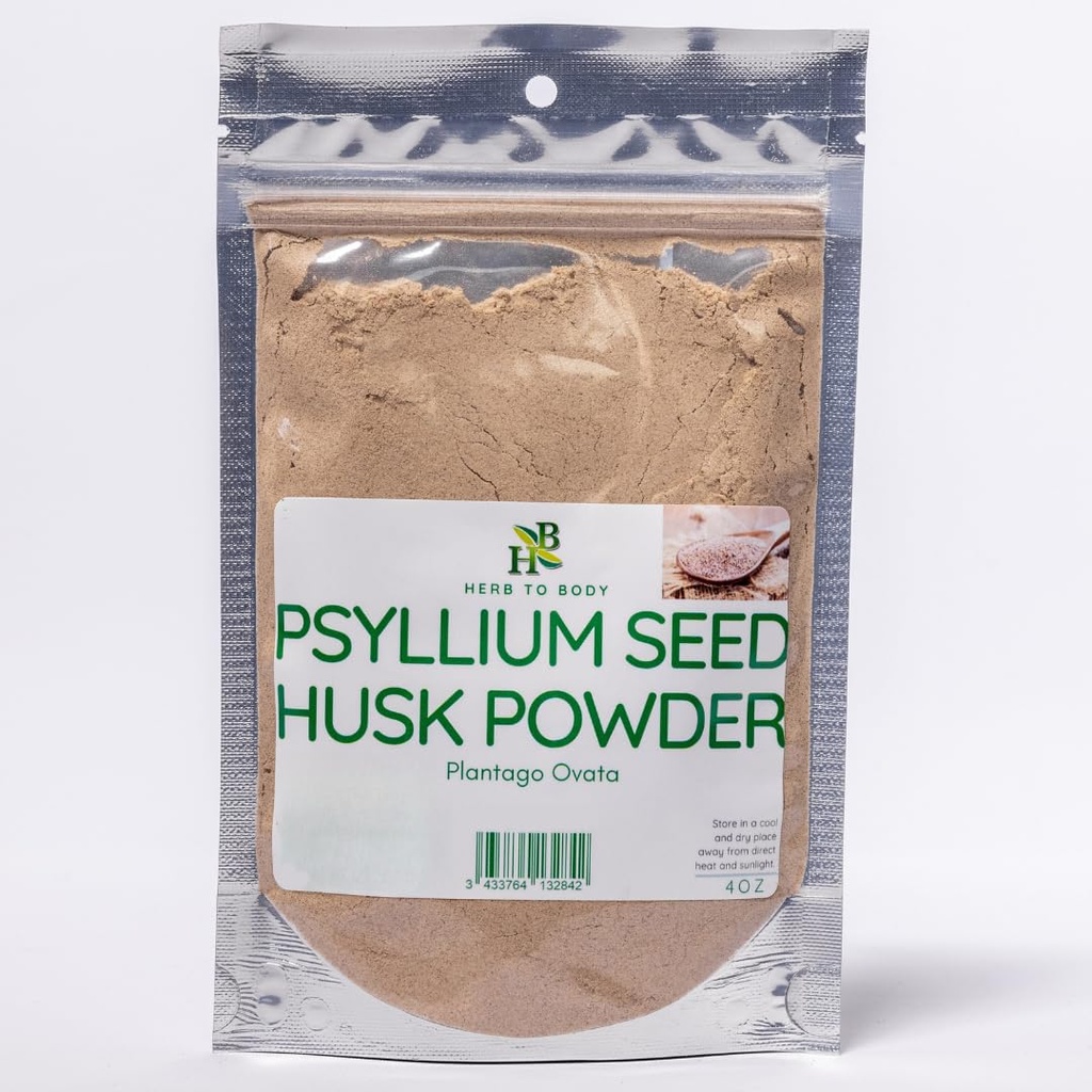 Herb To Body Psyllium Husk Powder - 4oz, Wildcrafted Plantago Ovata, Pure Psyllium Fiber Powder for Baking, Smoothies, and Everyday Culinary Use
