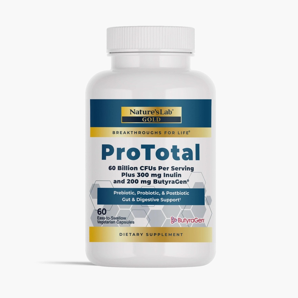 Nature 's Lab Gold ProTotal - 60 Billion CFU Probiotic, Prebiotic, Postbiotic, Synbiotic - z Butyragen (Direct Butyrate Generator) 60 Ct