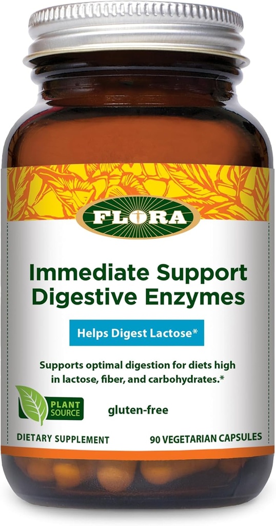Udo 's Choice Flora - Natychmiastowe Wsparcie Enzymy Digestive - Wspiera trawienie laktozy, wzdęcia, oparzenia serca i gazu - Zawiera 7 Enzymy - Gluten- Free - 90 Kapsułki wegetariańskie