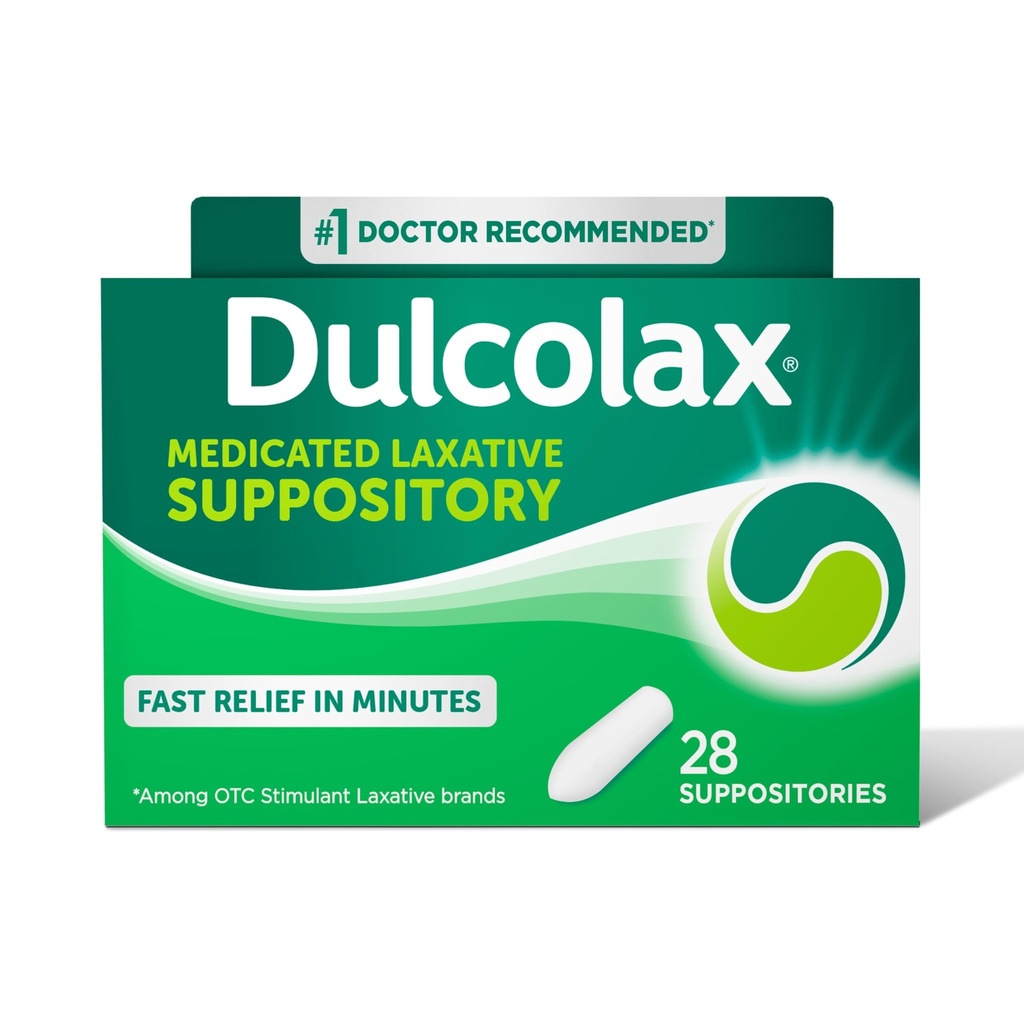 Dulcolax Stymulant Laxative Medicated Supposeria, Przewidywalne i skuteczne Zaparcia Relief, Bisacodyl 10 mg, 28 Hrabia, Stymulant Laxatives
