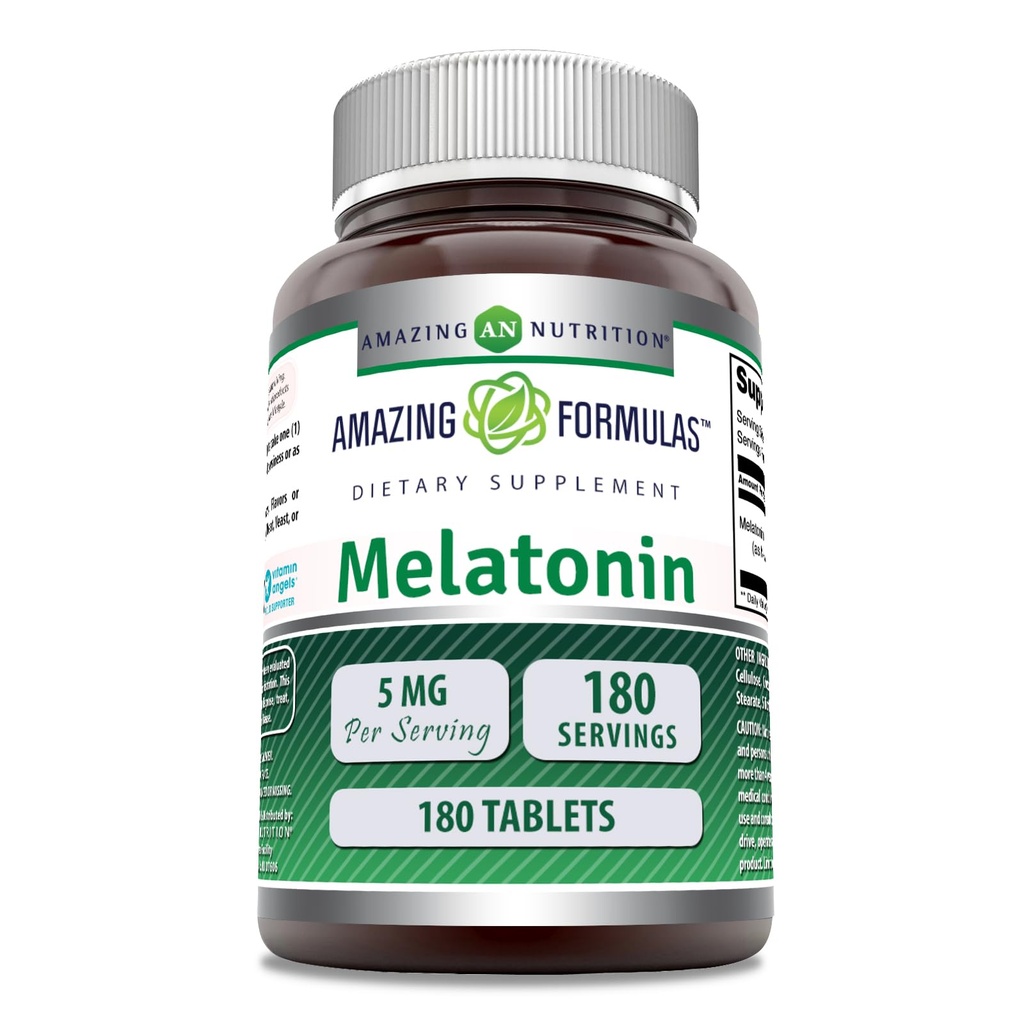 Amazing Melatonas Supplement Equipment 124; Unflavored Equipment 124; 5 Mg Equipment 124; 180 Tablets Equipment 124; Non-GMO Equipment 124; gluten Free Equipment 124; Made in USA
