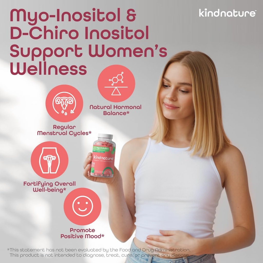 kindernature Dual- Pack: Myo- Inositol & D- Chiro Gummies for Women 's Health & High Absorption Magnezu Gummies for Calm & Sleep