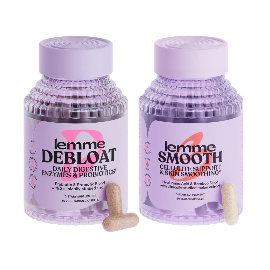 Lemme Debloat and Smooth Bundle - Prebiotyczne, Probiotyczne i Digestive Enzym Kapsułki do Bloating & Gas Relief, Redukcja Cellulit, Plump Skóra, Gładki Cellulit
