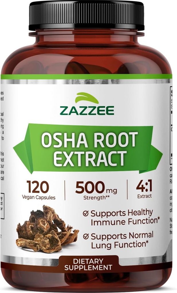 Zazzee OSHA Root 4: 1 Extract, 500 mg forward, 120 Vegan Capsules, 4 Month Supply, Concentrated and Standaryzed 4X Extract, 100% Vegetarian, Ligusticum porteri, All- Natural i Non-GMO