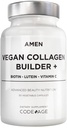 Amen Plant- Based Vegan Colagen Builder Supplement - Organic Whole Foods, Luteina, Witamina C, Biotin, Lyzyna, Proline Colagen Boosters - Organic Cranberry, Lemon, Truskawka - Raz dziennie - 30 Kapsułki