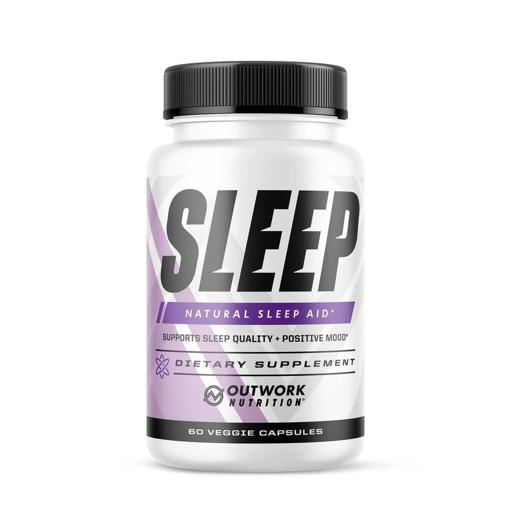 Outwork Nutrition Sleep Aid - Natural Melatonin, L- Theanine, Saffron Extract - Suplementy senne dla dorosłych - zwiększa jakość i czas snu, poprawia pozytywny nastrój - 60 Kapsułki Veg (Nie Gummies)