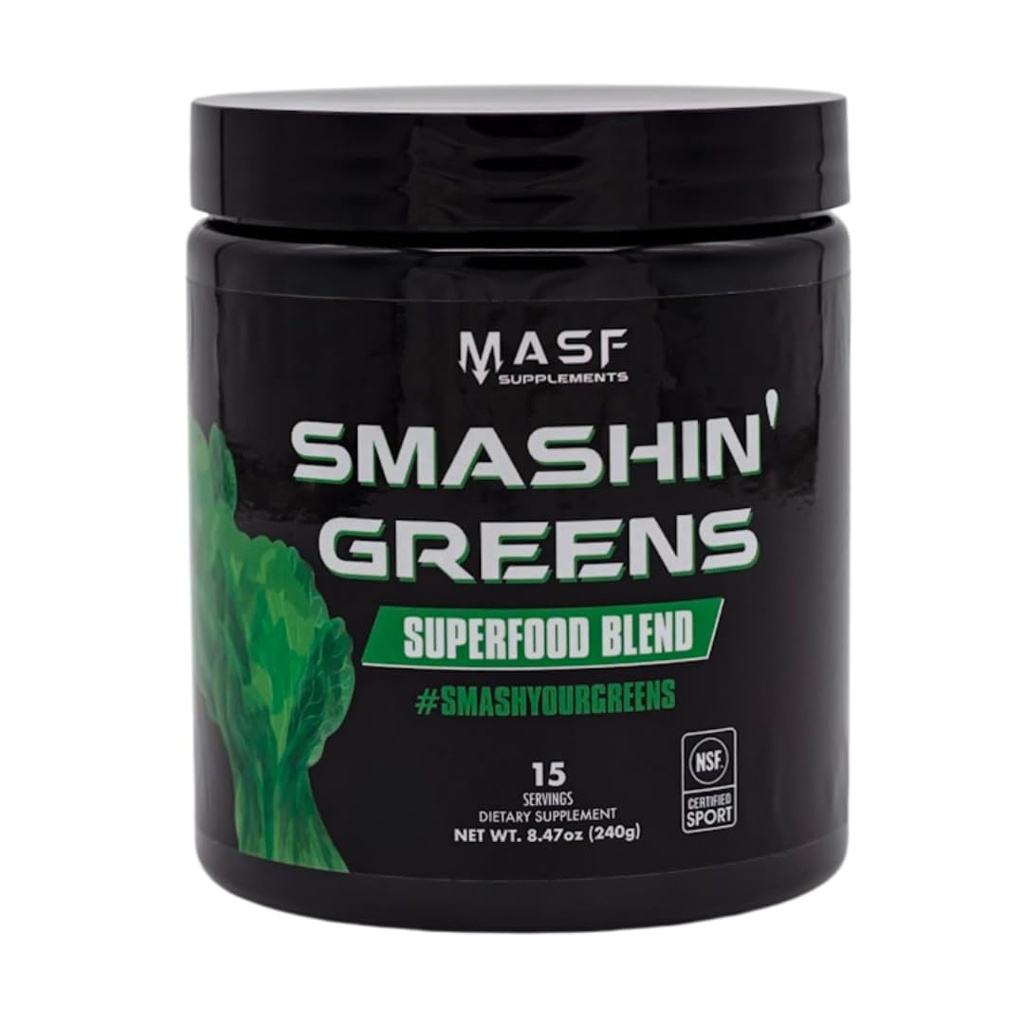 MASF Suplementy Smashin 'Zielone Superfood Organic Blend - 15 Służenia - Boost Energy, Wsparcie immunologiczne, Degestive Health with Organic Wheat Grass, Spirulina, Chlorella - NSF Certified