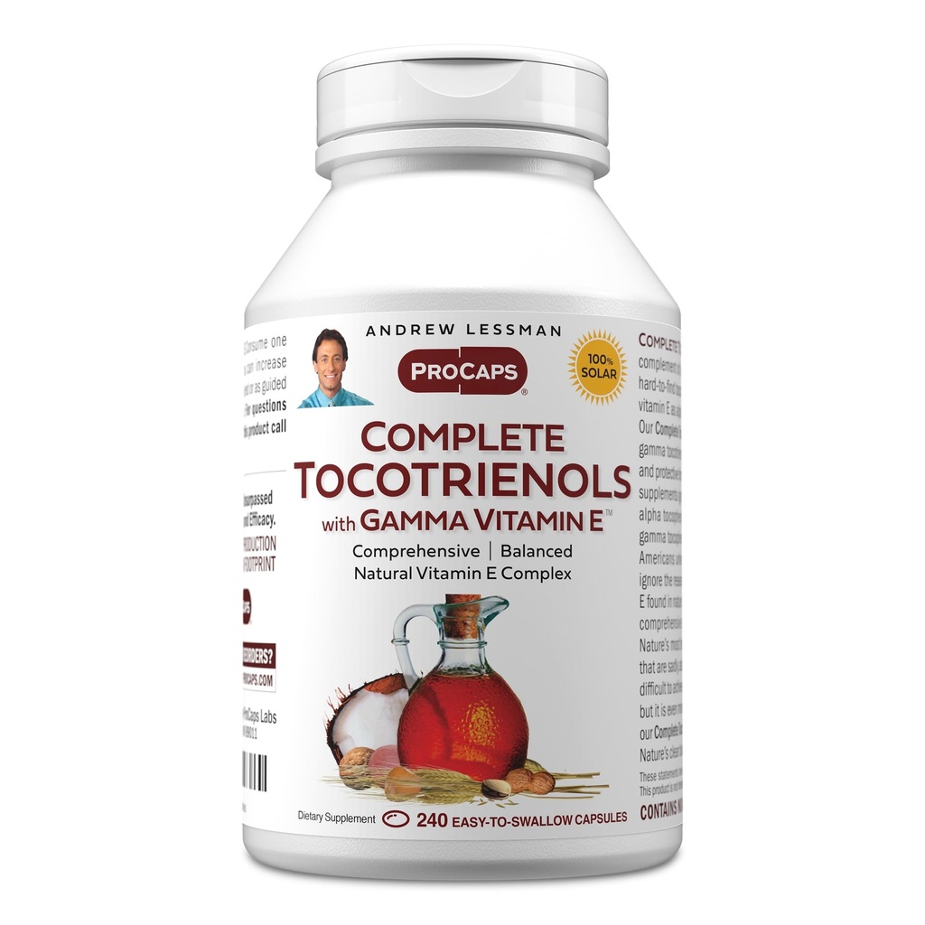 ANDREW LESSMAN Kompletne Tocotrienole z witaminą Gamma E 240 Softgels - Osiem Form Witaminy E (Alpha, Beta, Gamma, Delta Tocotrienols i Tocotrienols). Potężny przeciwutleniacz. Brak dodatków