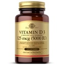 Witamina Solgar D3 (Cholecalciferol) 125 MCG (5000 j.m.), 100 Softgels - Pomaga utrzymać zdrowe kości i zęby - Wsparcie układu immunologicznego - Nie GMO, Gluten- Free, Dairy Free - 100 Sługi