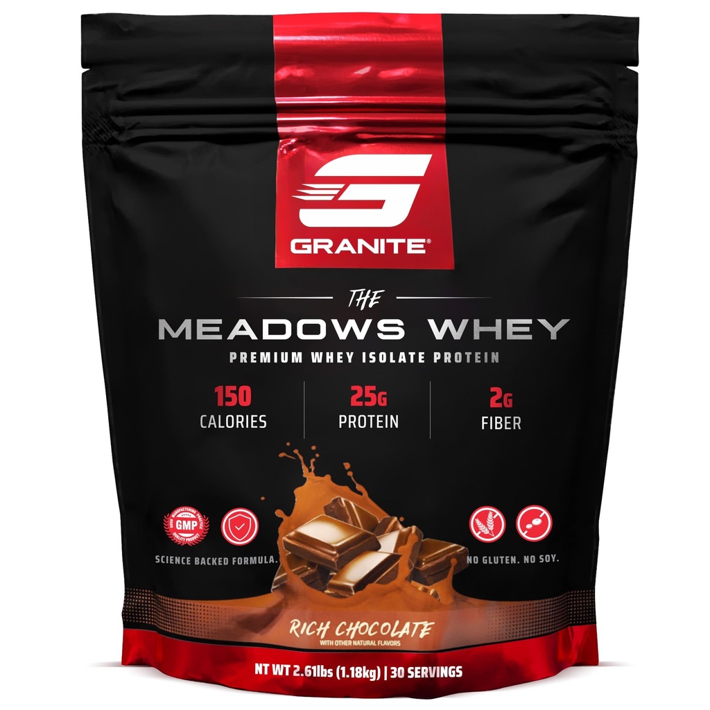 Suplementy Granitowe Meadows Białko serwatki Isolate Powder dla Lean Muscle z 150 Kalorii, 2g Fiber, 1 g Cukier (30 Servings), Bogaty aromat czekoladowy