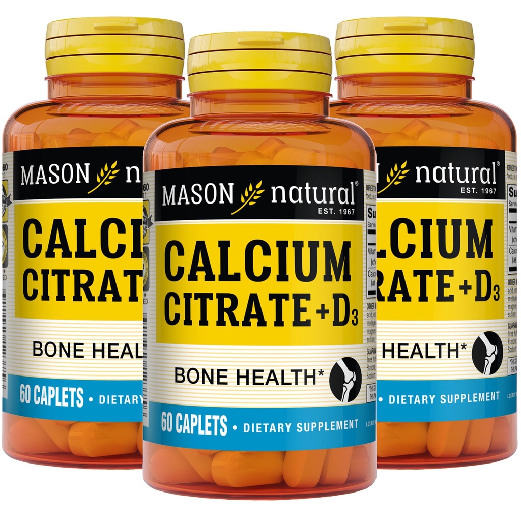 MASON NATURAL Wapnia Citrate Plus Witamina D3, 6 Miesiące dostaw, wzmacnia funkcje mięśni i kości zdrowia, 3 Pack