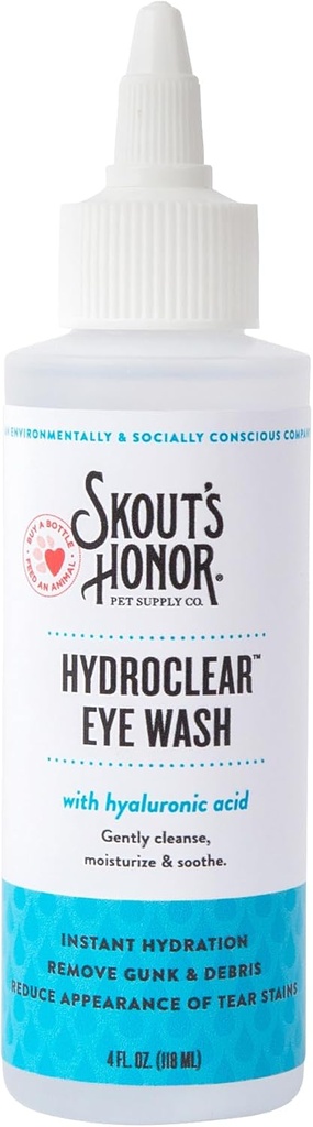 HONOUT Hydroclear Eye Wash z kwasem hialuronowym, butelka 4oz - nieleczona, Codzienna opieka nad oczami dla psów i kotów