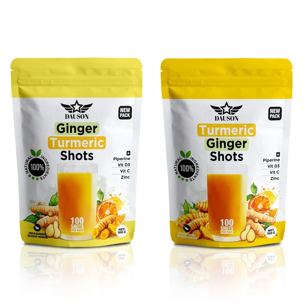 Ginger Turmeric Supplements with Piperine, Vitamin C, D3 & Zinc | 100 Servings of Turmeric Ginger Shots for Joint, Heart, Brain, Gut & Skin Health | Ayurvedic Wellness Powder