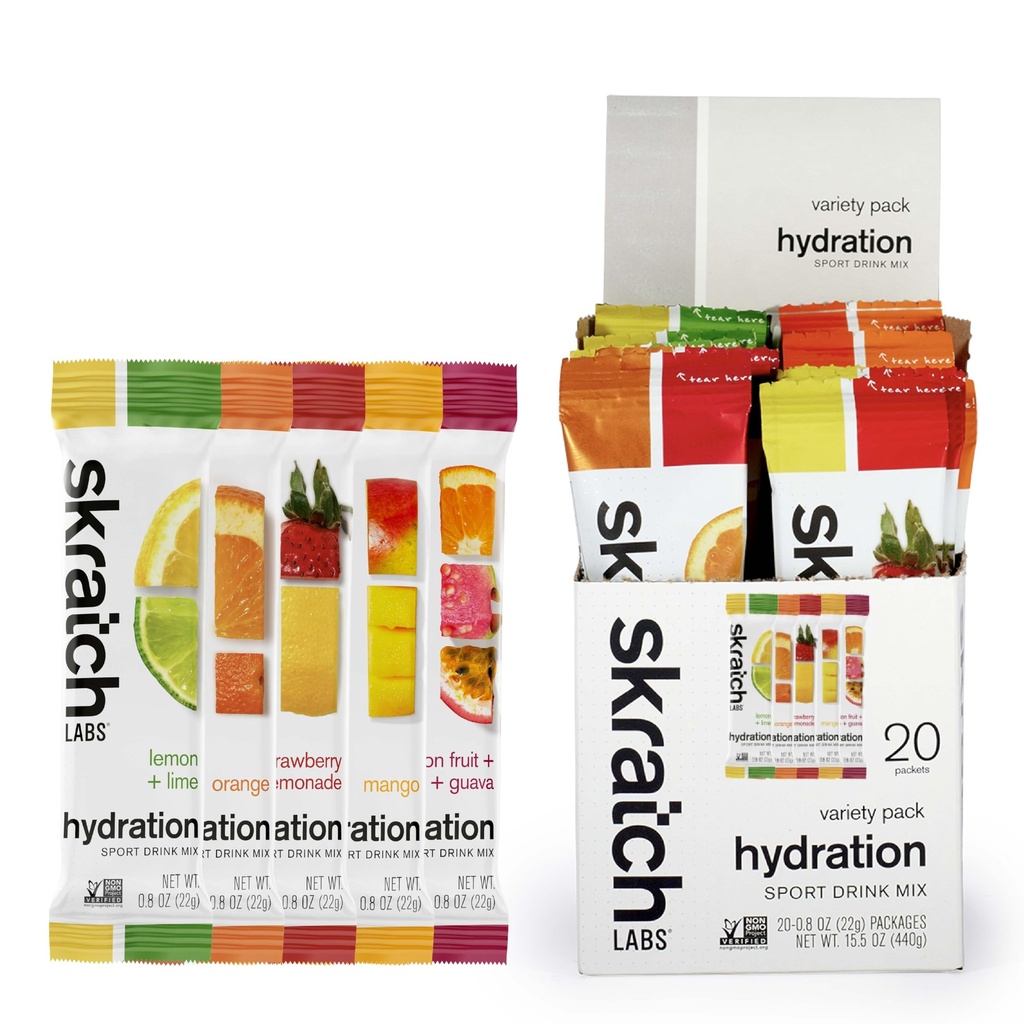 Skratch Labs Pakiety nawadniające - Napoje nawadniające, Pakiet odmian (20 Pakiety pojedyncze) - Proszek Electrolyte opracowany dla sportowców i wydajności sportowej, Gluten Free, Wegan, Kosher