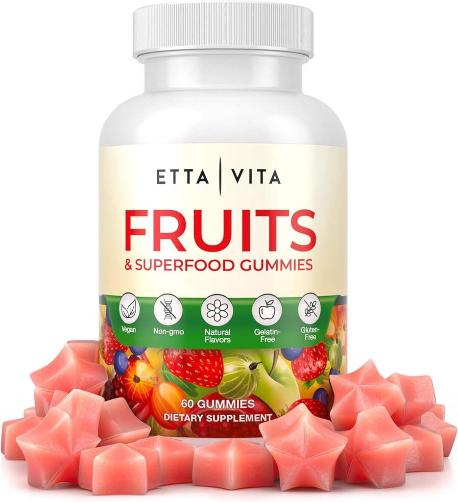 Suplement Gummies Superfruits dla Bloating & Gut Health, 9 Suplement Superfruits dla dorosłych i dzieci, Wzmacniacz kolagenu - Immunitet i wsparcie przeciwutleniające, Nie-GMO, Pectin- based, Gluten- Free, Brak kapsułek