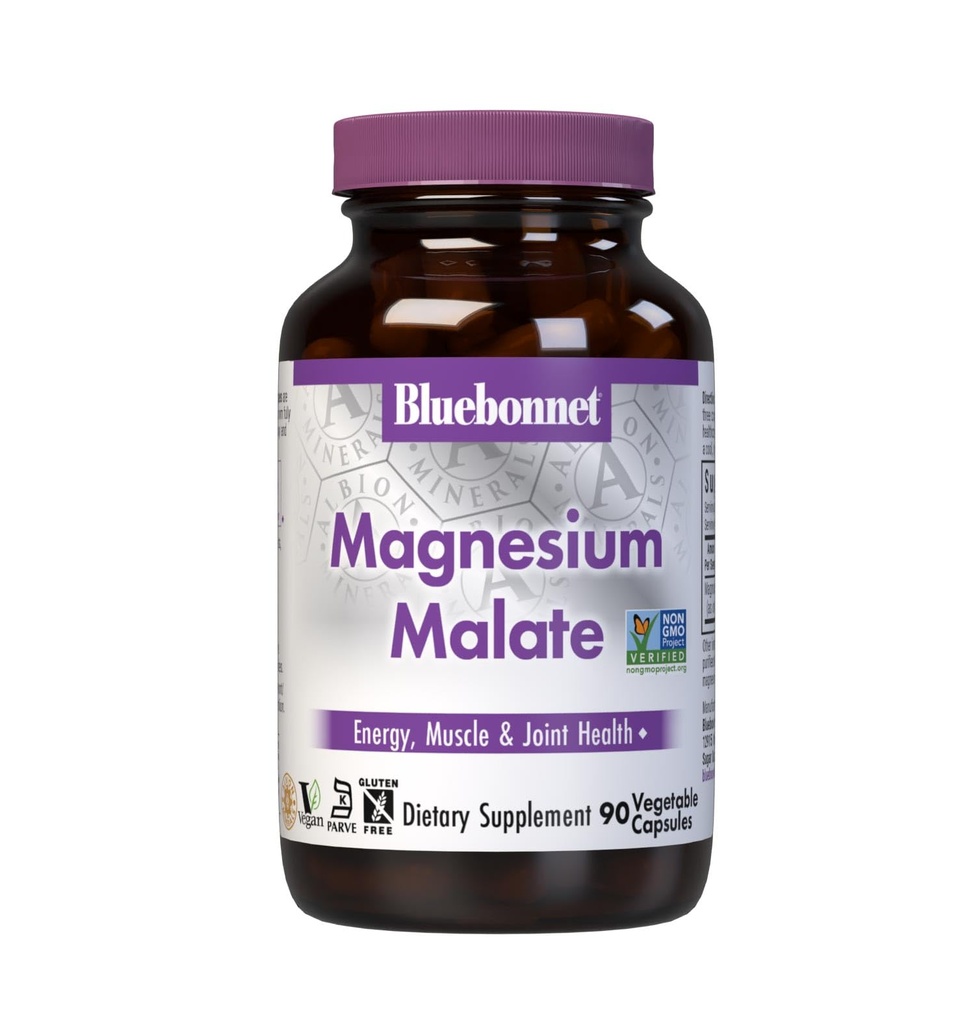 Bluebonnet Nutrition Magnezu Malenate Kapsułki roślinne - Pomaga Energia, Mięśnie & Joint Health - Non-GMO, Wegan, Kosher Certified, Gluten- Free, 90 Count
