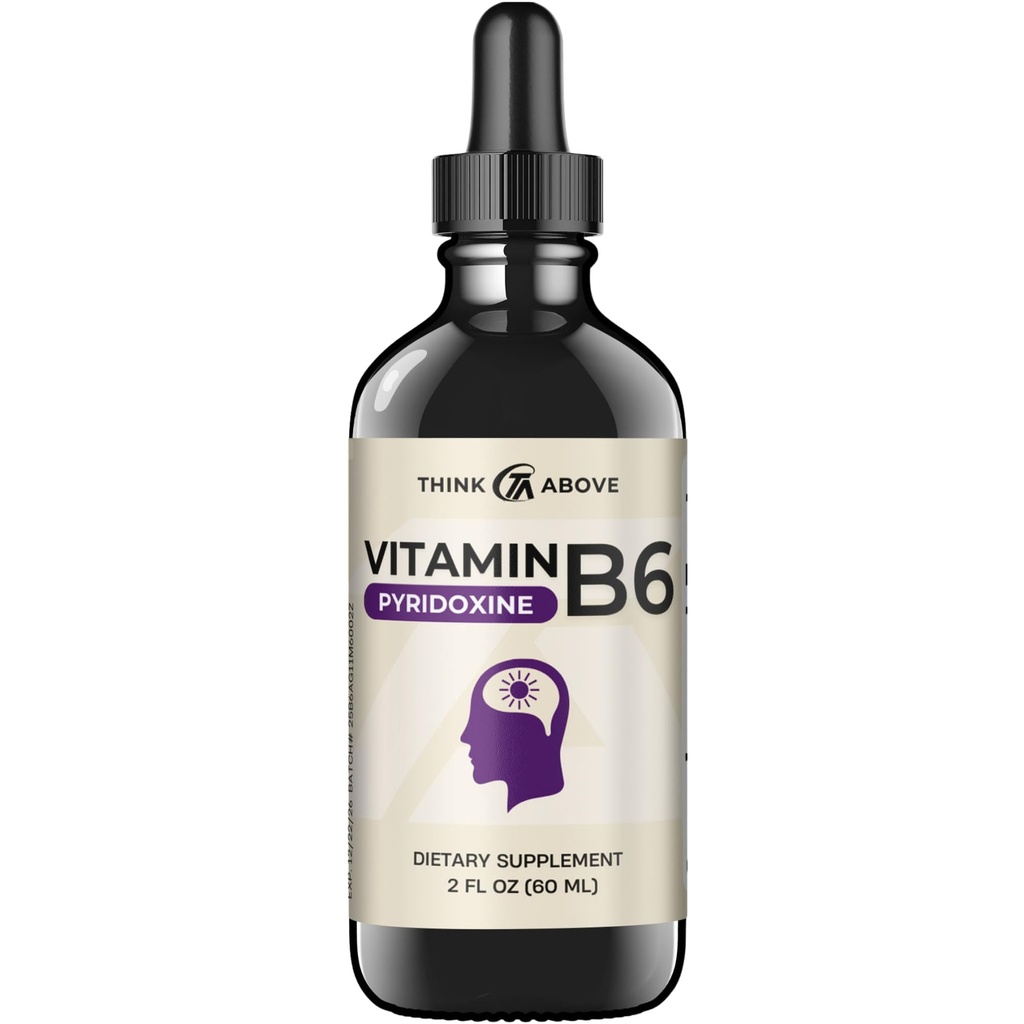 Witamina B6 Krople płynne - Pyridoxine hcl - Szybkie Absorbowanie - Funkcja Wspomaganie Mózgu, System immunologiczny, System nerwowy i nastrojenie - 17 mg 1000% DV - Wypełniacz wolny - 30 Day Supply - (2 oz) Dla dorosłych