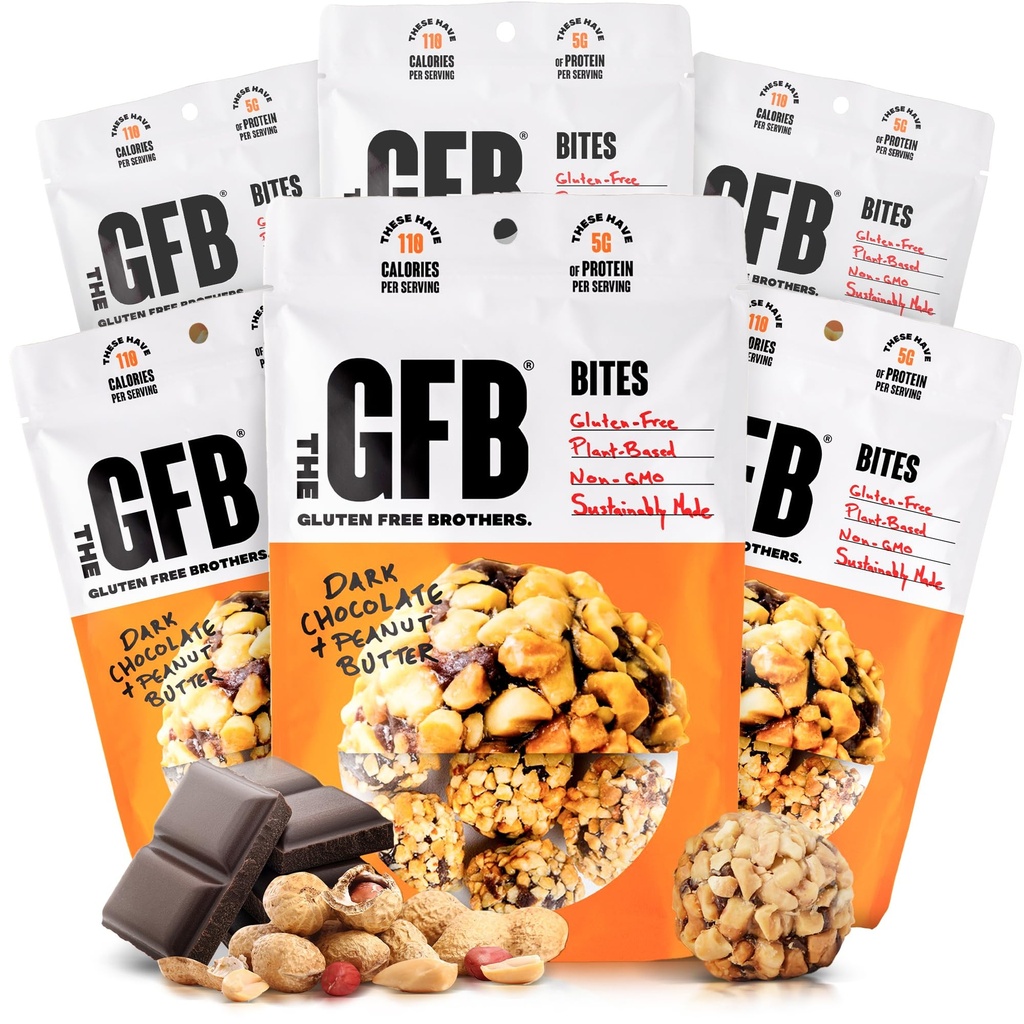 The Gluten Free Brothers Dark Chocolate Peanut Butter Bites - Gluten Free Protein Balls – Non GMO, Soy Free, Vegan – Snack Size Plant Based Protein Energy Balls, 4 oz (6 Count)