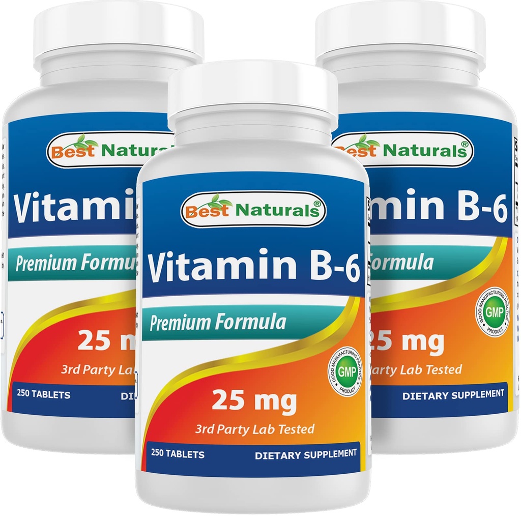 Najlepsi naturalni Witamina B6 25mg 250 tabletek (250 liczenie (opakowanie po 3))