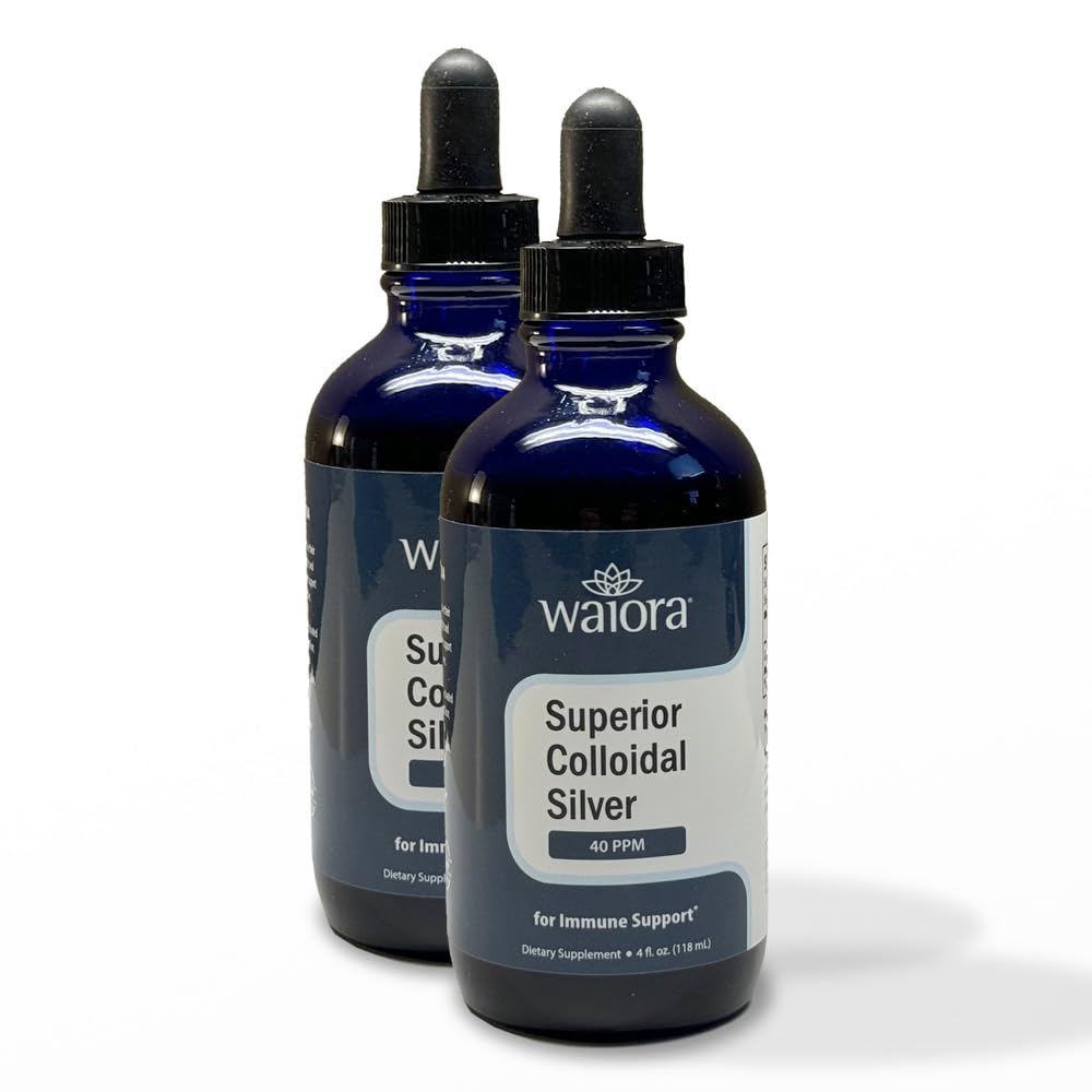 Superior Colloidal Silver, Waiora, Liquid Mineral Supplement, 40 PPM, do wsparcia immunologicznego, Niebieska butelka szklana z kroplomierzem (2