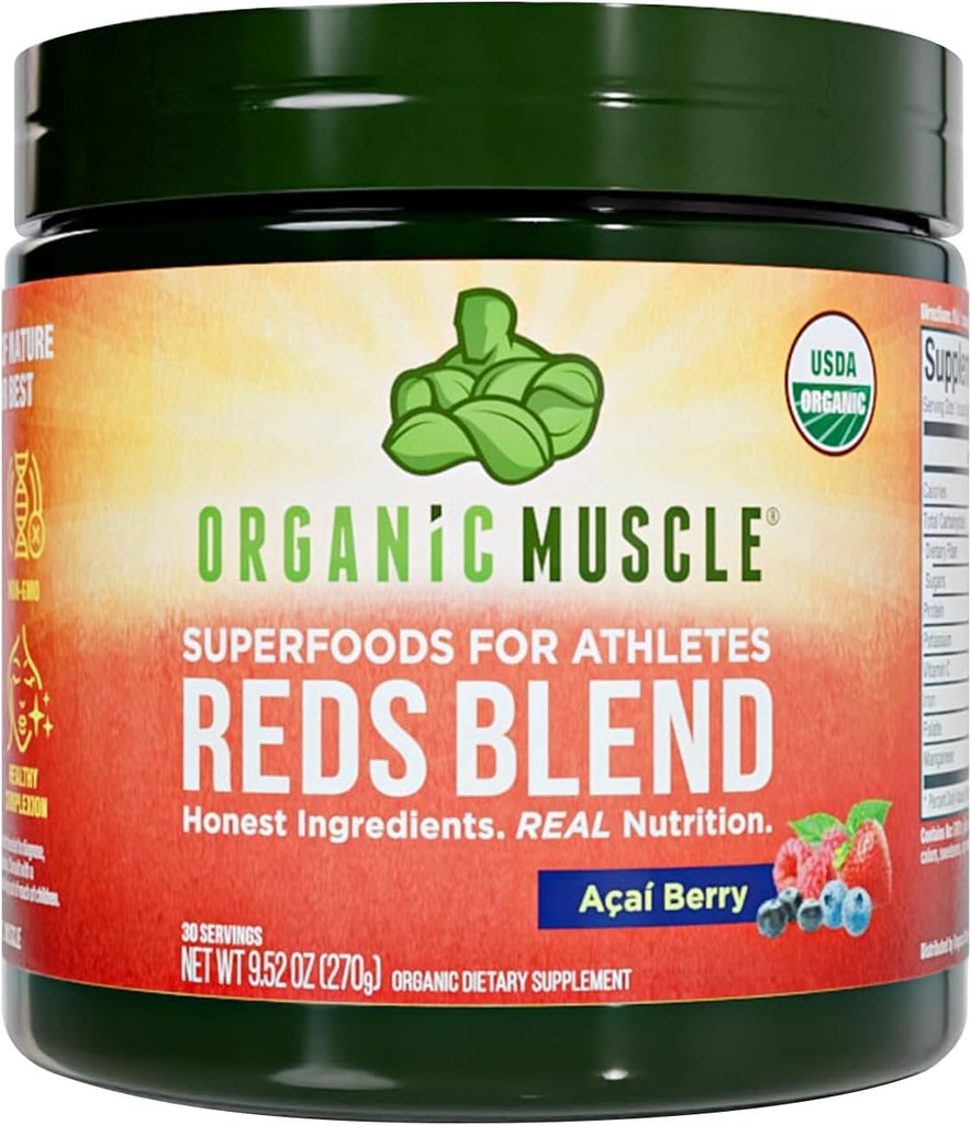 Organic Muscle Reds Powder Between 124; Bezkafeinowa Energia & Heart Support Between 124; Wstępne ćwiczenia z buraka korzeń, Acai, Pomegranat & Przeciwutleniacze 124; Non-GMO, Wegan, 30 Służenie