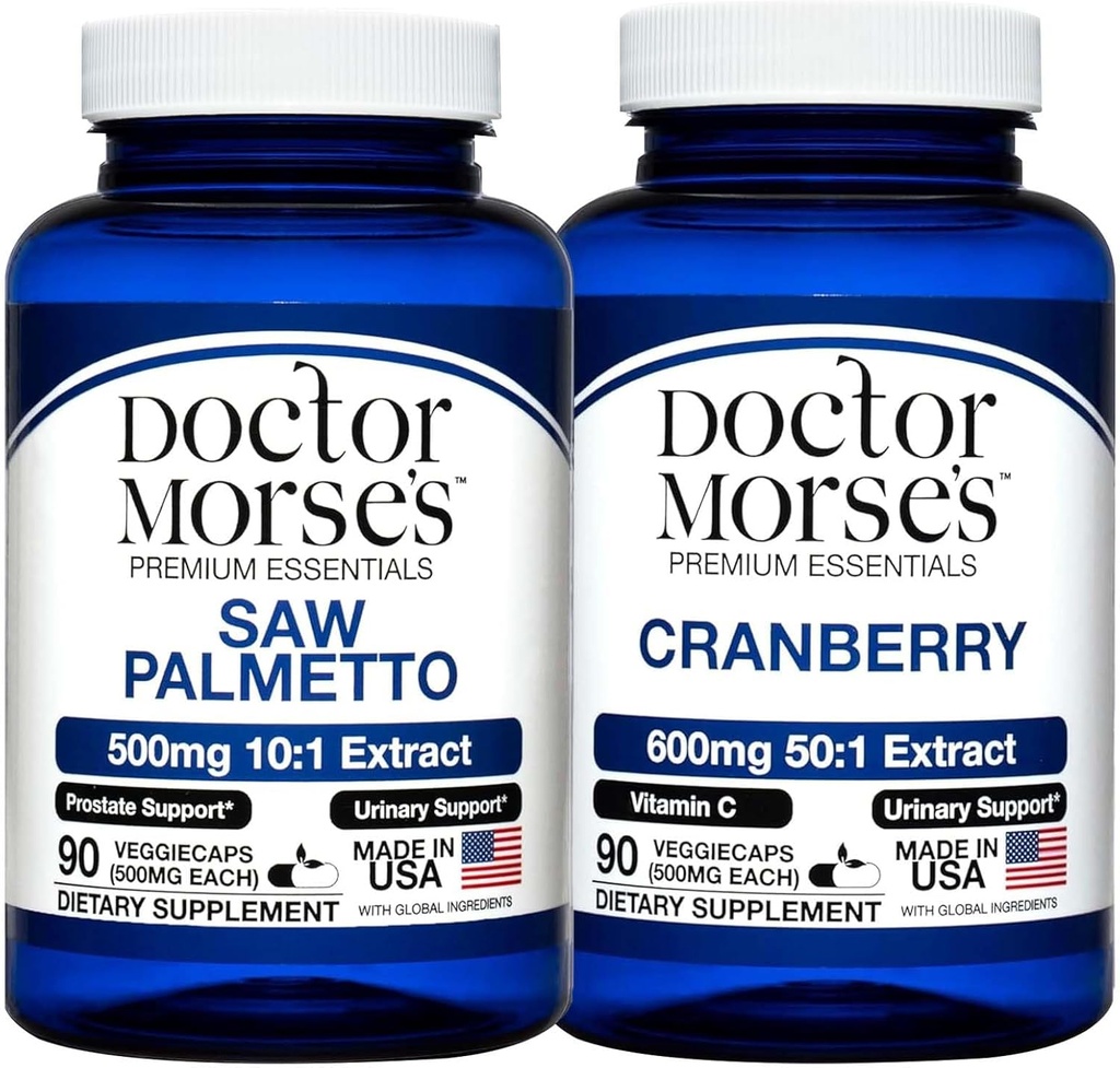 Dr Morse 's Saw Palmetto 5000mg & Cranberry 30000mg Bundle - Prostate Health, Urynary Tract Support, and Overall Wellness for Men and Women, FDA- Registered, NSF- Certified 90 kapsułki