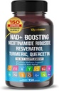 NAD + Zwiększenie trans- Resveratrol Turmeric Quercetin Rosemary Bilberry Sage Zielona herbata Oregano Nettle Milk Thistle Black Pepper -150 Capsules - Made in USA