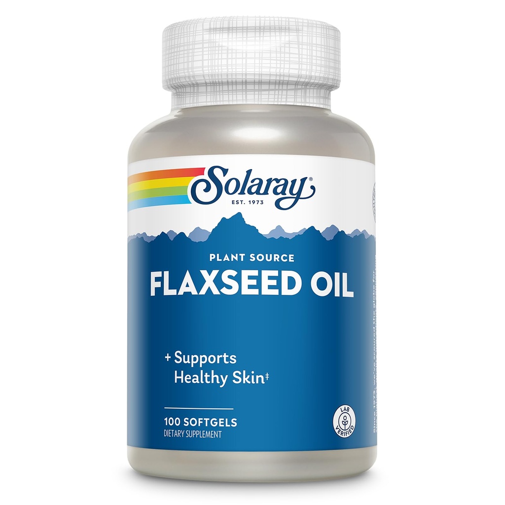 SOLARAY Olej lniany 3000 mg z Omega 3 6 9, Flax Seed Softgels for Skin Health, Triple Omega Supplement, Non-GMO, Gluten Free, Lab zweryfikowany - 60- Day Guarantee - 33 Sługi, 100 Softgels