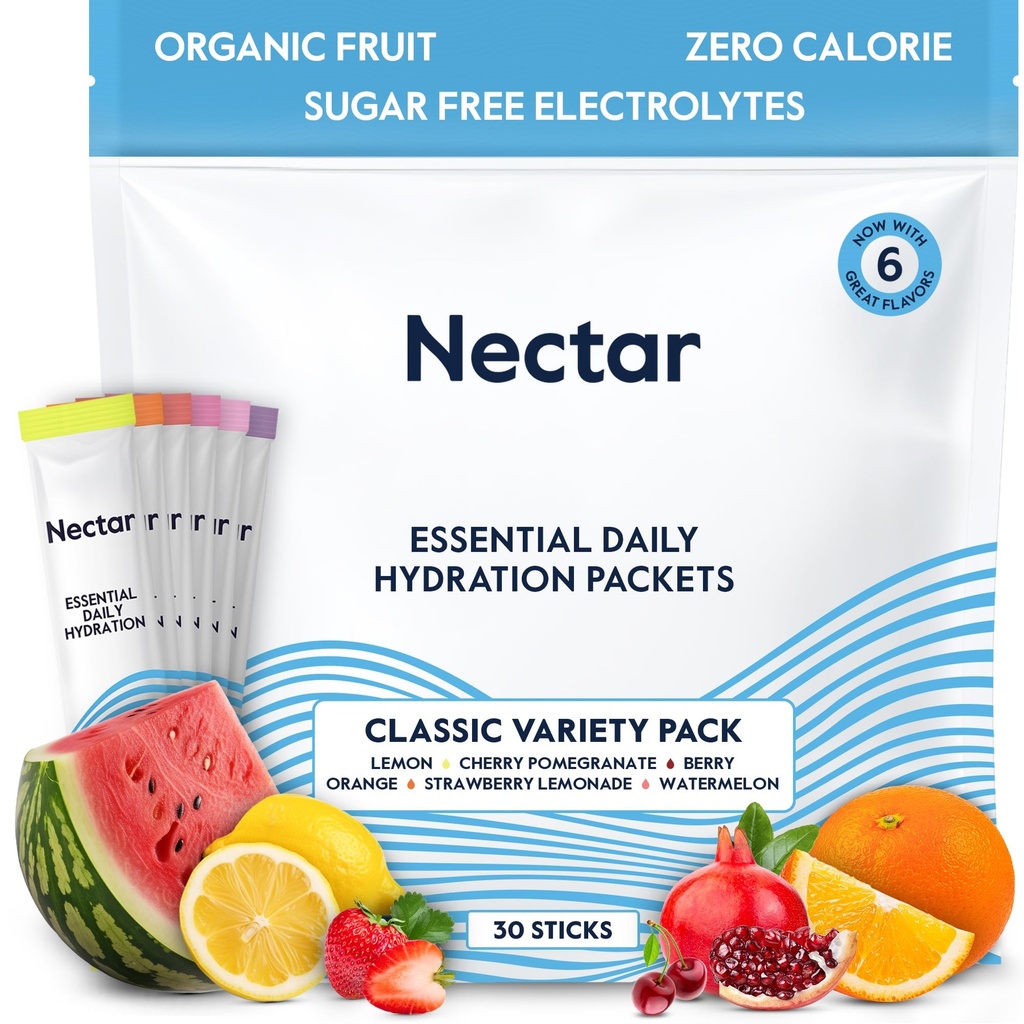 Pakiety nawodnienia nektaru - Pakiety proszku elektrolitów - Wolny od cukru & 0 Calorie - Płynne owoce organiczne codziennie IV Proszek do odwodnienia Ulga i nawadnianie (Variety 30 Pack)