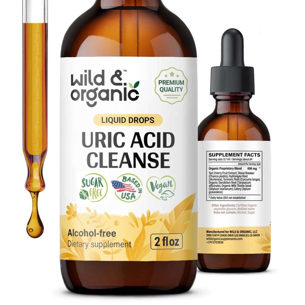 Wild & Organic Acid Cleanse Drops - Tart Cherry, Turmeric, Chanca Piedra Stone Breaker Complex for Nerney Cleanse - dodatek do wsparcia kwasu moczowego - Wegan, Cukier i Alkohol Free Tincture - 2 oz