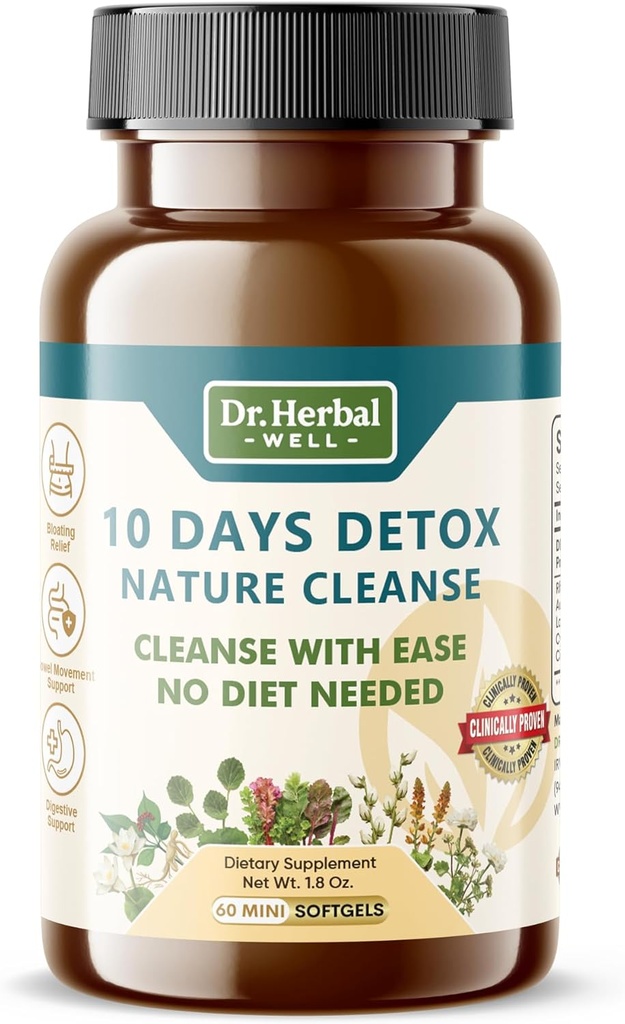 10 dni Detox Natural Cleanse z Ease No Diet Needed (60 Mini Softgels)