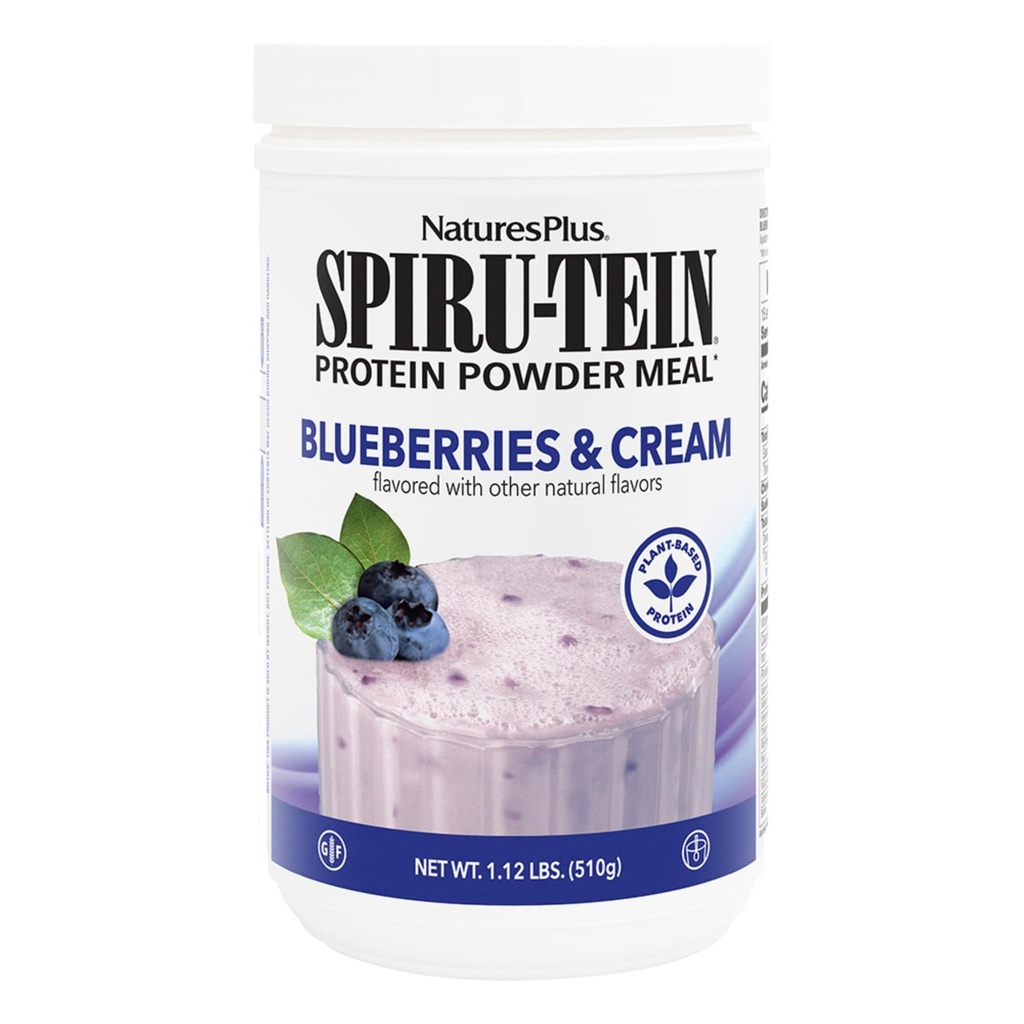 NaturesPlus SPIRU-TEIN, Blueberries & Cream - 1.12 lb - Plant-Based Protein Powder - Vitamins & Minerals for Energy - Vegetarian, Gluten Free - 15 Servings
