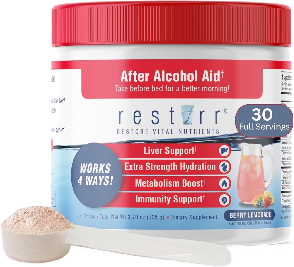 Restirr After Alcohol Aid & Recovery: Wspiera zdrowie wątroby, zwiększa metabolizm i wspomaga układ immunologiczny z DHM, Thistle mleka, B- Complex, Hydration. 30 Dawki