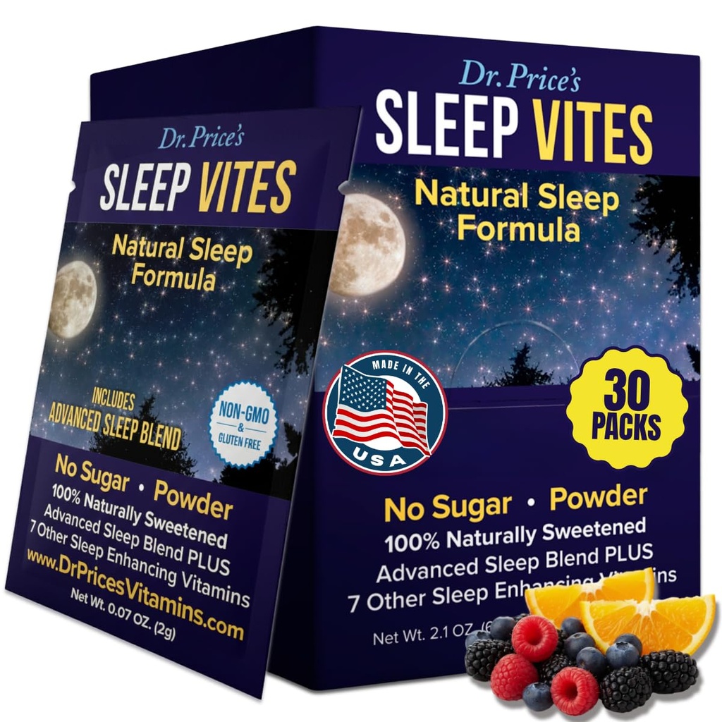 Dr. Price 's Vitamin Natural Sleep Aid - Suplement do snu - Melatonina na sen - 30 Pakiety - Sen pomaga dorosłym, Tryptofan, uspokojenie Magnezu Proszek, Non Drowsy Sleep Support