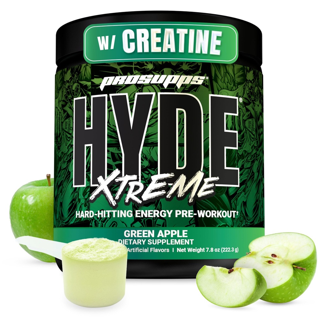 PROSUPPS Mr Hyde Xtreme Pre Workout Powder with Creapine, Beta Alaine & Caepine - Extreme Energy, Pomps, Focus & Performance - Fitness & Gym Supplements for Men & Women (Green Apple, 30 Servings)