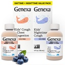 Genexa Kids 'Clean Day & Night Cough Medicine, Dye Free, 0% Sztuczne dodatki, Kaszel dla dzieci, Przekrwienie klatki piersiowej, Nose Runny & Sneezing Relief, Wiek 6 +, Organic Blueberry Flavor, 8 fl oz (2 Pack)