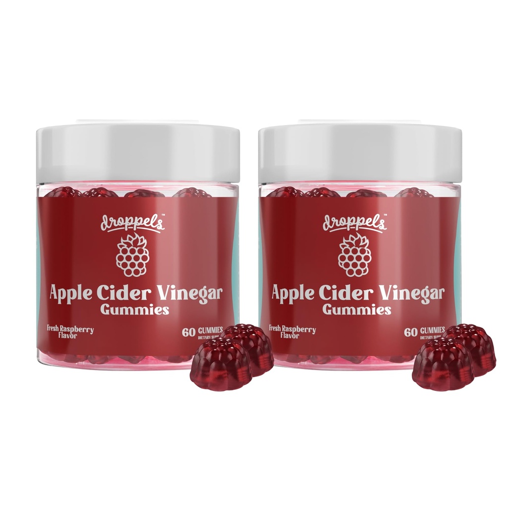 Droppels Jabłko Cydr Gummies ocet 1000mg z buraka root & poegranat 124; Non-GMO, Vegan- Friendly, Gluten wolny 124; Wspiera trawienie, Metabolizm, Energia i zdrowie immunologiczne 124; Smak malinowy