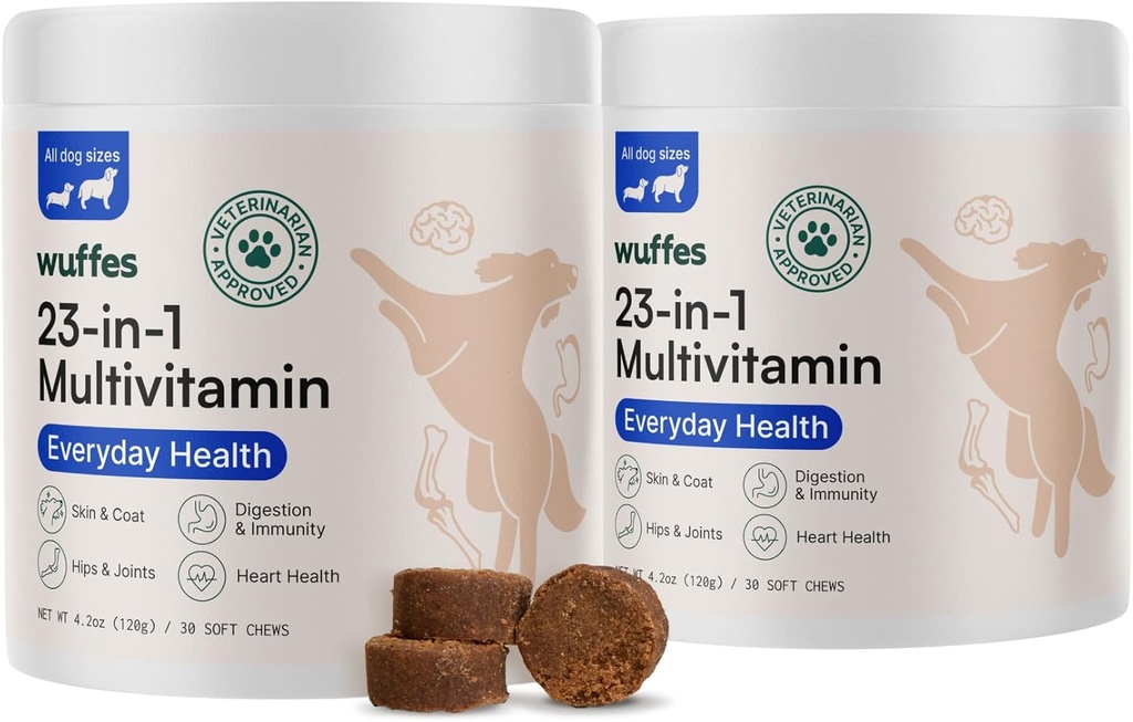 Wuffes 23- in-1 Przeżuwalny Pies Multivitamin & Suplementy Bundle - Pies Multivitamin dla Small & Large Rasa - 2 Pack - 60 Count